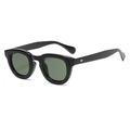 Retro round black frame sunglasses with dark lenses and silver diamond accents - Black Frame Green Lens