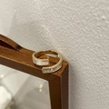 Elegant gold open ring featuring rectangular crystals and white mother-of-pearl inlay - Adjustable Open / Diamond-set Mother of Pearl Style (J2588)
