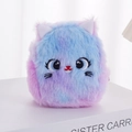Plush mini coin purse in blue and purple gradient with cute embroidered cat face design - Blue-Purple Gradient Cat / Purple