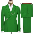 Slim fit bright green business suit set with single-breasted blazer and matching trousers - Green
