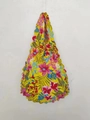 Detailed texture of the yellow floral shrinkable tote bag with pink and blue floral prints - Floral 16