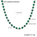 Bohemian titanium steel necklace with 18K gold plating and sparkling green zircon stones - Steel Color Green Zircon Necklace
