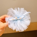 Light blue tulle flower hair clip for girls with pearl-encrusted crown detail - Baby Blue