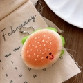 Close-up of plush burger keychain with smiling face and green lettuce detail - Round Burger Pendant