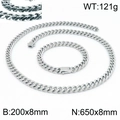Ensemble de chaîne cubaine en acier argenté avec collier et bracelet de 8mm - Ensemble Couleur Argent 8mm (KS141815-Z)