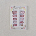 Detail of almond press-on nails with 3D floral carvings and gold gilded marble texture - Pink Marble 3D Flower (WY002)