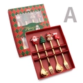 Set de cuillères et fourchettes de Noël dorées avec figurines festives en boîte cadeau - Set de 4 pièces Or Boîte Rouge Style A