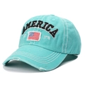 Distressed mint green washed cotton baseball cap with America 1776 flag embroidery - One Size / Lake Blue