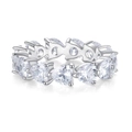 Macro shot of silver heart-shaped eternity ring band with pavé set cubic zirconia - US 5 / Heart Eternity Ring(CBJZ017)