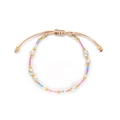 Bohemian colorful beads and natural freshwater pearl bracelet with adjustable cord - Woven Cord With Irregular Pearls (BLS240011C)
