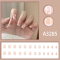 White French tip press-on nails with camellia floral design and 24-piece full set - A3285 Glue Style