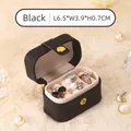 Mini black PU leather jewelry box for travel with gold snap and ring organizer - Mini Black
