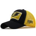 Black and yellow trucker hat with 3D embroidery and breathable mesh in a 45-degree view - Adjustable / Yellow (JX-B449)
