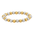 Detailed view of two-tone gold and silver stainless steel beaded elastic bracelet - Mixed Two-tone (YB-973MIX) / 8mm