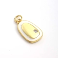 Elegant gold pendant featuring white enamel inlay and a sparkling zircon center stone - White Enamel Geometric Zircon Pendant