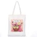 White canvas tote bag featuring a cute cartoon owl print with It's a girl text - Style C13 / No Zipper No Inner Pocket