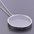 Silver round glass locket necklace with stainless steel frame and fine cross chain - Inner Diameter 40mm / Steel