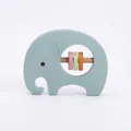 Blue elephant silicone baby teether rattle with natural wooden rings for sensory development - Elephant Rattle Blue