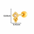 Gold flower cartilage stud with clear zircon and three beads, 0.64cm height dimension - Square Bead Dangle Style (2604-6#) / Gold
