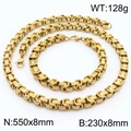 Golden hip-hop stainless steel king chain jewelry set with necklace and bracelet - Gold Color Set (KS217374-JG)
