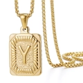Collar de acero inoxidable en oro de 18K con colgante rectangular con la letra Y - Oro Y
