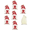 Flat lay of red glitter gnome enamel pendants with heart detail and golden metal back - Style 18-Red Glitter Gnome
