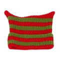 Red and green striped knit cat ear beanie with soft vintage texture and festive design - One Size / Red and Green