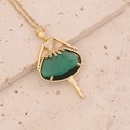 Collier élégant cygne dansant doré avec pierre verte et accents de diamants brillants - Vert
