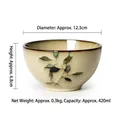 Ciotola in ceramica giapponese con motivo a foglie 12,3cm diametro 420ml colore beige - 4,8 Pollici / Piccola foglia verde