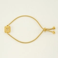 Adjustable golden box chain bracelet with hollow M letter pendant and sliding bolo clasp - Letter M / Gold