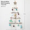 Albero di Natale da parete in legno bianco e blu con luci LED e decori 60x37cm - Set Albero Appeso Blu e Bianco 60cm