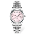 Orologio elegante in acciaio inossidabile argento da donna con quadrante rosa e datario - Quadrante Rosa