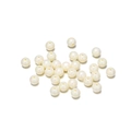 Vista macro di perle tonde in acrilico bianco perlato con finitura lucida e fori passanti - 8mm/20pz / Bianco Sporco