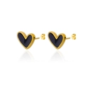 Elegante 18k vergoldete Herz-Ohrstecker mit schwarzem Emaille und poliertem Finish - Schwarze Herz-Ohrstecker / 12mmx12mm