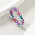 Anello farfalla luminoso in acciaio al titanio argento con ali in smalto colorato - US 6 / Acciaio + Viola