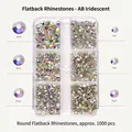 AB rainbow crystal flatback nail art rhinestones in a 6-grid set with various sizes - Round 6-Grid Approx 1000pcs / AB Rhinestone
