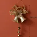 Golden Merry Christmas bell ornament with glitter bow for window hanging, height 34cm - Gold Flower Audible Bell