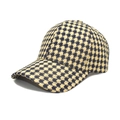 Detail van klassieke baseballpet met pied-de-poule motief, tweed stof en gebogen klep - M(56-58cm) / Khaki