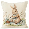 Easter watercolor bunny rabbit linen pillowcase with blue plaid apron and eggs - Style 1