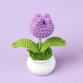 Handmade purple crochet tulip flower in white ceramic pot for home office desk decor - Purple Single Head Tulip