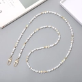 Crossbody phone chain with white irregular pearls, colorful crystals, and gold lobster clasps - Pearl Clover Crossbody Chain (Colorful Gold) / Iridescent Gold