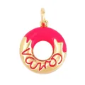 Pink enamel doughnut charm with golden accents and top ring for DIY jewelry making - Pink Red Gold Base Donut (ACF6621-3)