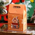 Oranger Weihnachts-Papiergeschenkbox mit Henkel, süßem Schneehaus- und Weihnachtsmann-Druck. - Schneehaus*10*10*6cm