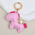 Pink faux leather horse bag charm with gold fortune bag pendant and spring ring buckle - Large / Pink