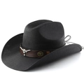 Classic black woven cowboy hat with brown leather band and silver bull head ornament - M (56-58cm) / All Black