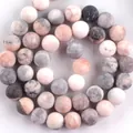 Polished round natural stone beads with pink and grey speckled texture for DIY jewelry - Frosted Pink Zebra Jasper / 4mm/1 Piece Approximately 90 Pieces/10g