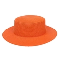 Cappello di paglia arancione vivace con tesa larga e corona piatta per protezione solare - Stile Fascia Decorativa con Teschio di Mucca (284B) / Arancione