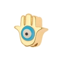 18K gold plated Hamsa hand pendant with blue evil eye charm for DIY jewelry making - Dark Blue