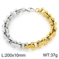 Two-tone silver and gold stainless steel bone chain bracelet, 10mm width and 200mm length - Two-tone Short Style (KB207220-Z)