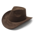 Detail of hand-stitched curved brim and textured dark brown faux suede western cowboy hat - Brown